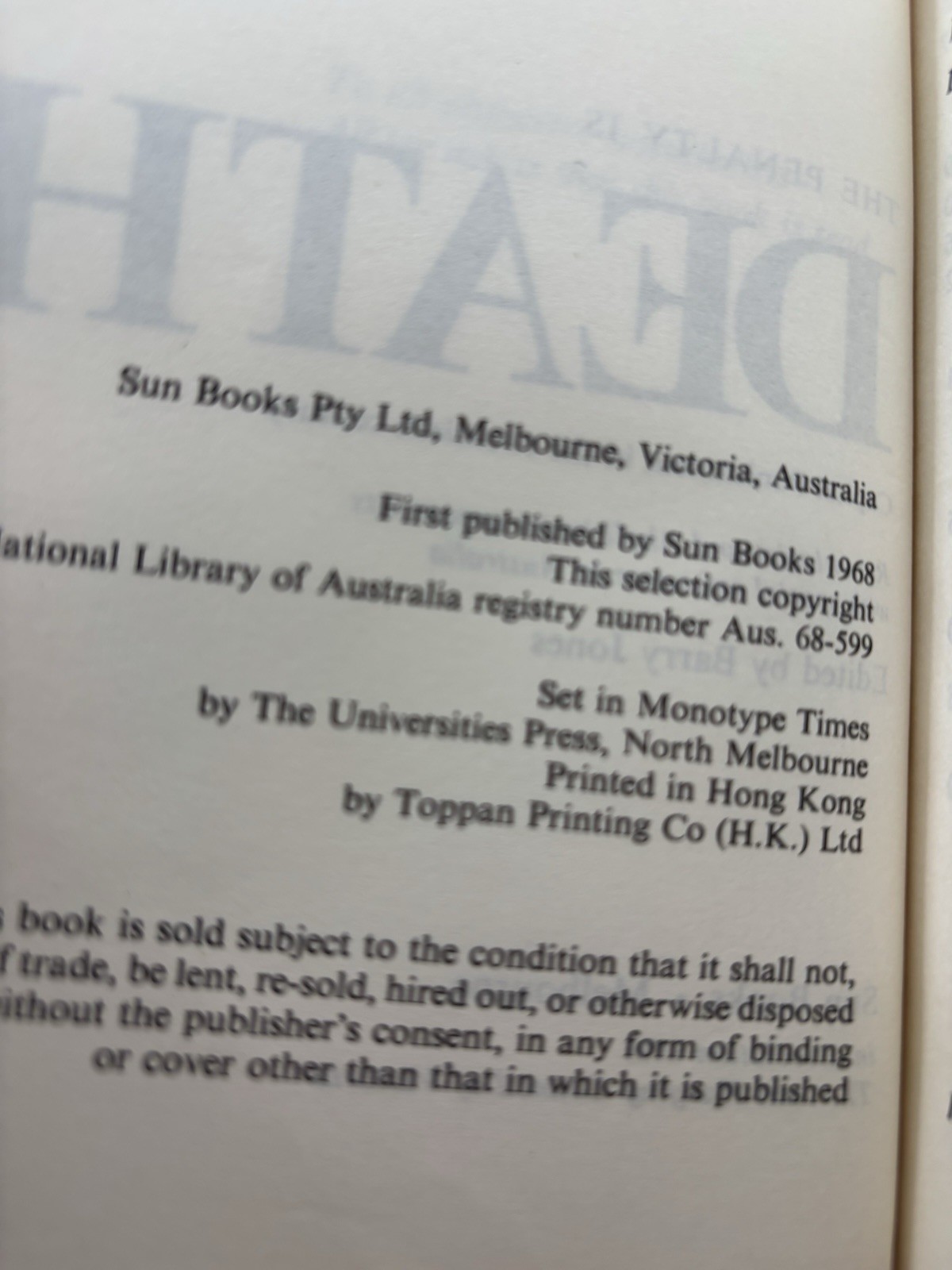 The Penalty Is Death | Ed. Barry Jones | 1968 1st Edition Australia