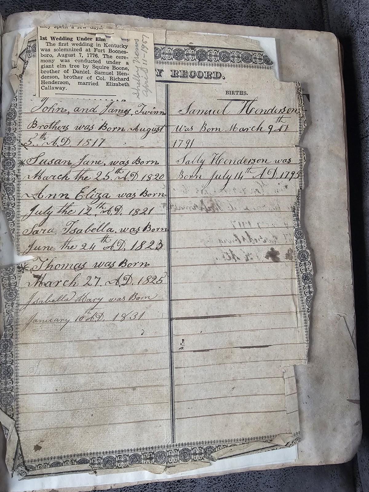 1826 Kimber & Sharpless Family Bible Henderson Family Genealogy Kentucky