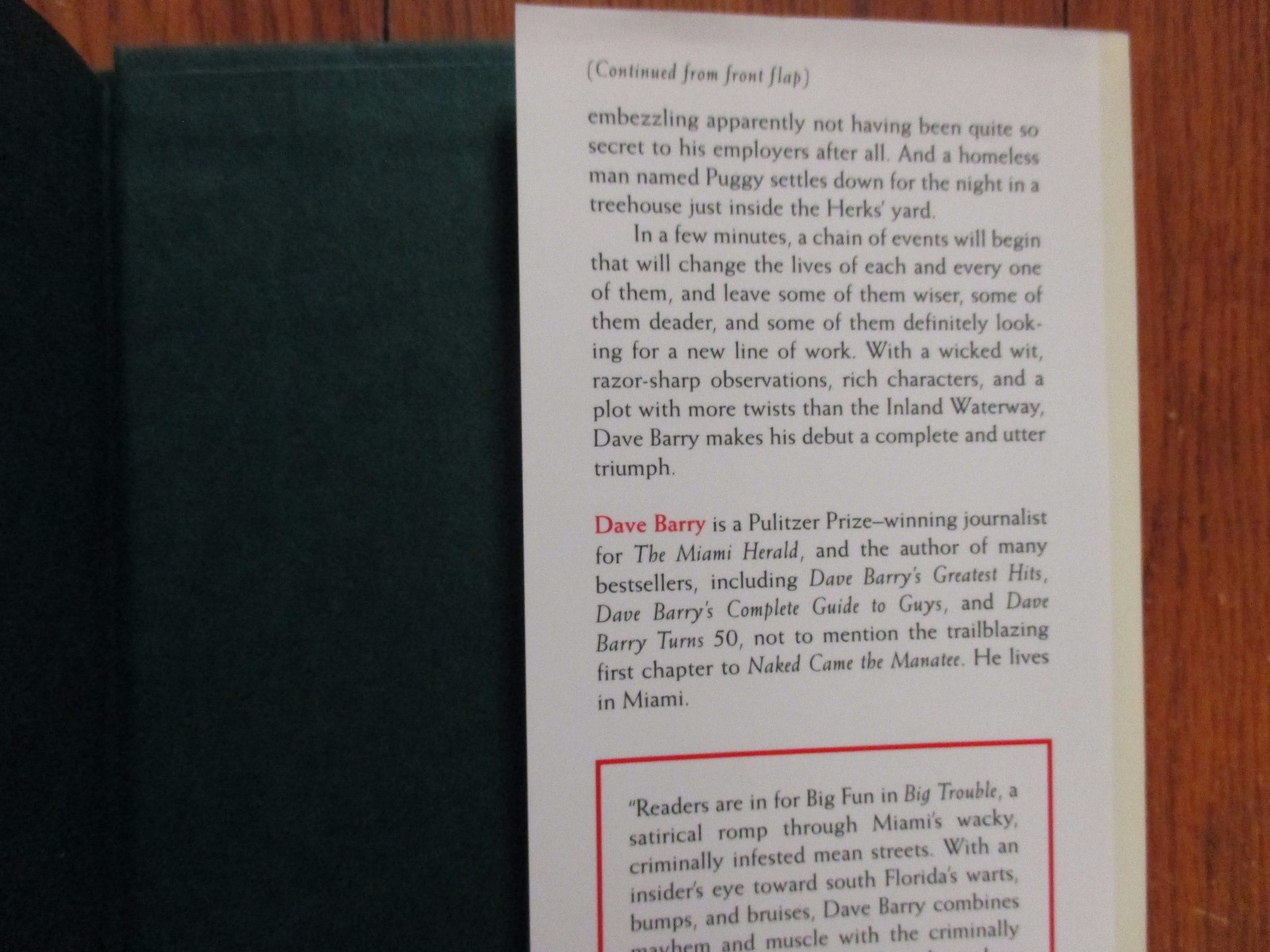 DAVE BARRY Signed Book („BIG TROUBLE“-1999 Edition Hardback)