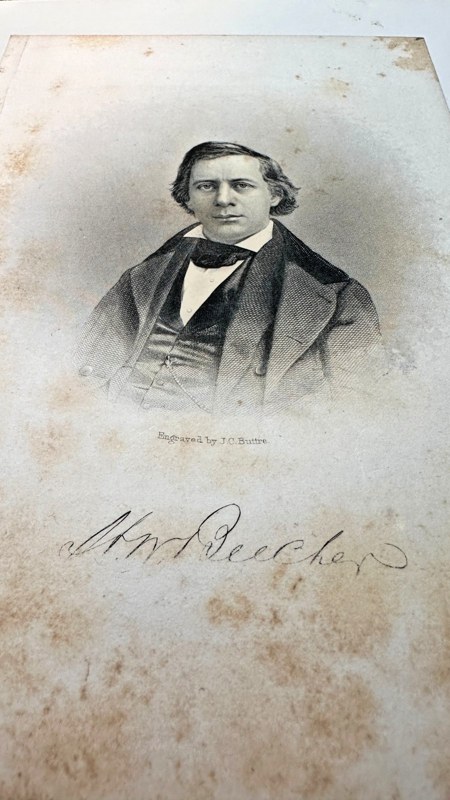 Henry Ward Beecher Antique Steel Engraving JC Buttre Portrait 1850s
