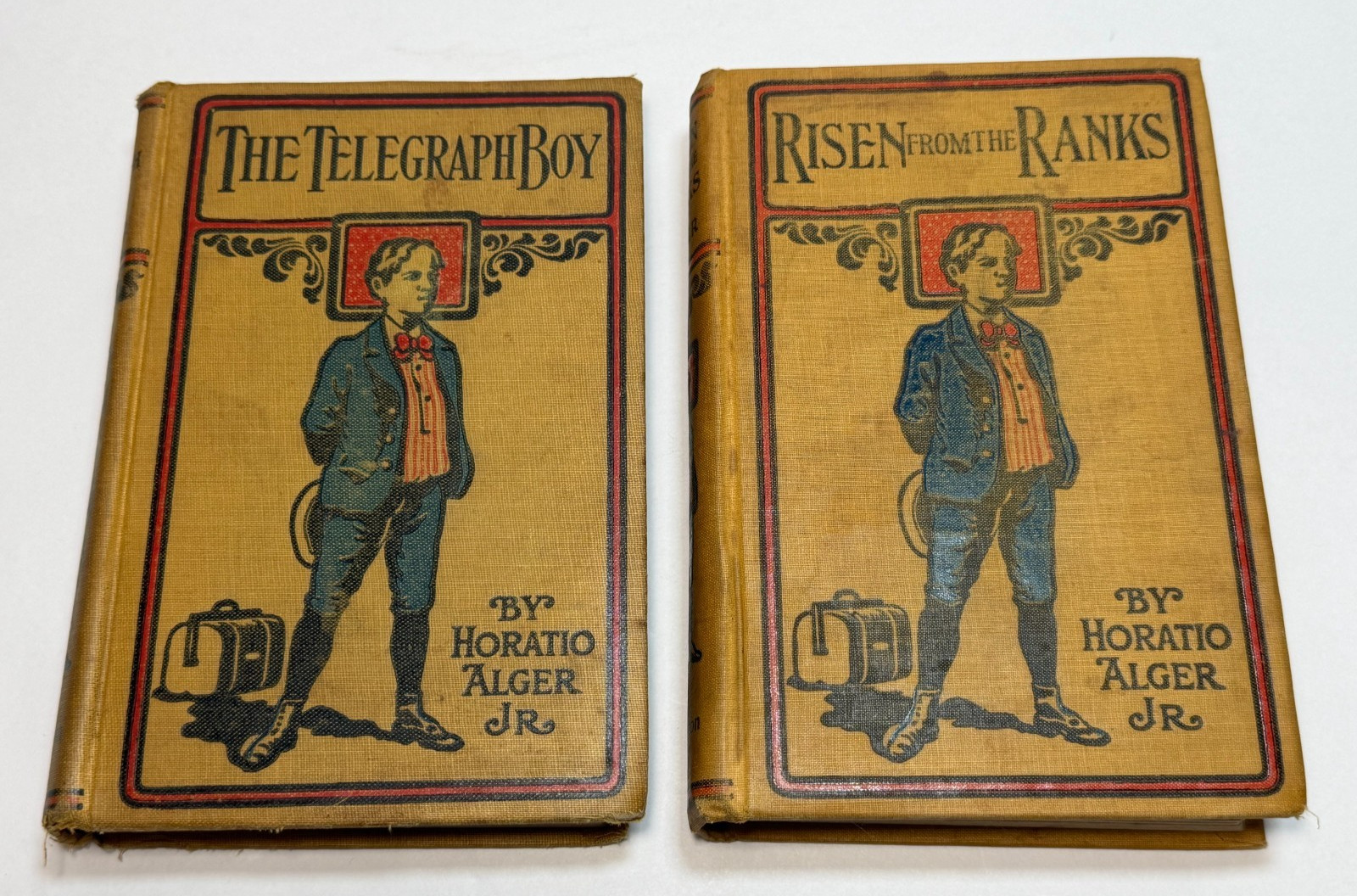 2 Antique Horatio Alger Jr. HC Novels – Risen from the Ranks & The Telegraph Boy