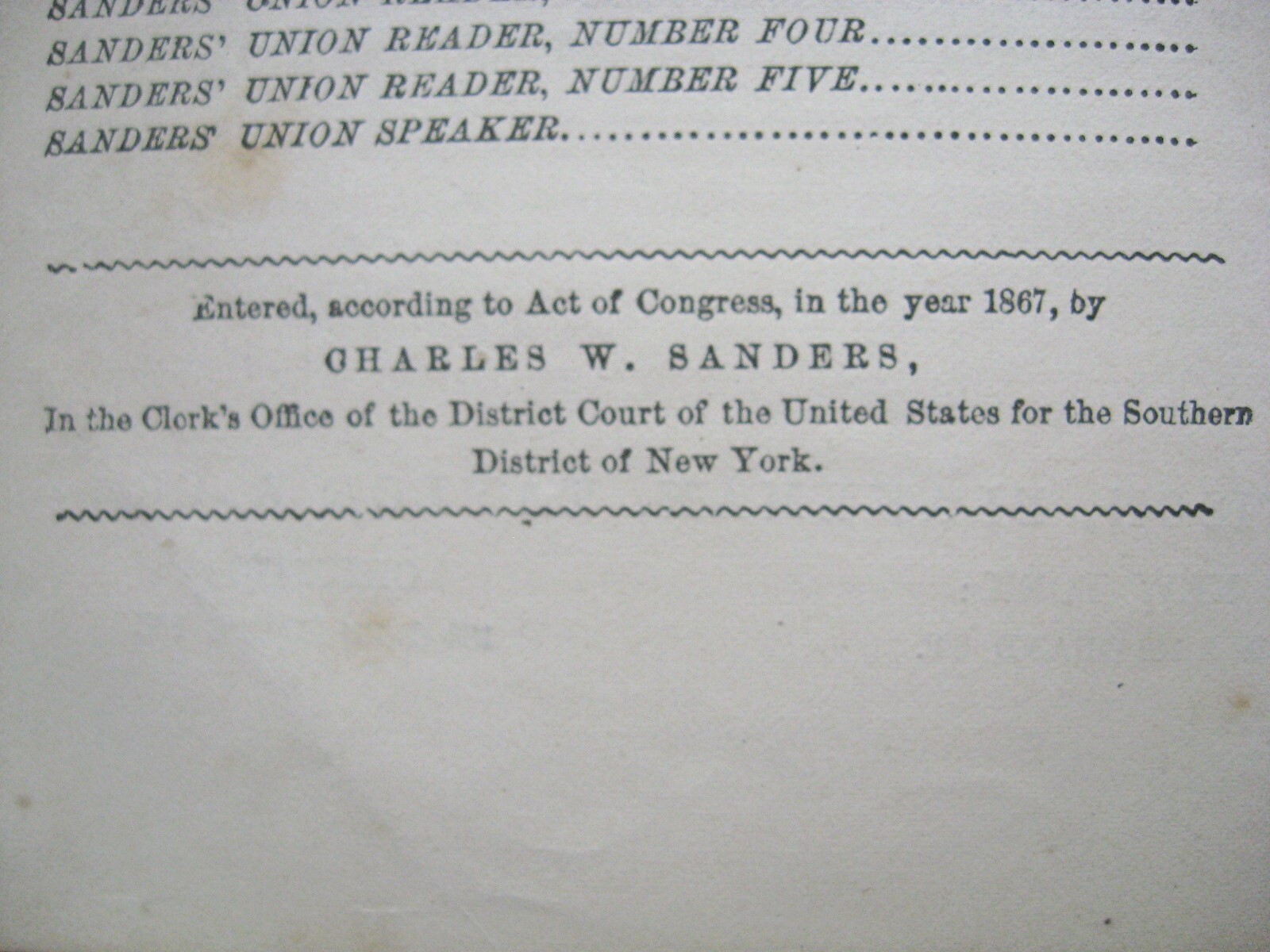 UNION FIFTH READER ~ Charles W. Sanders HC 1867 Leather Spine, Marbled Edges -K1