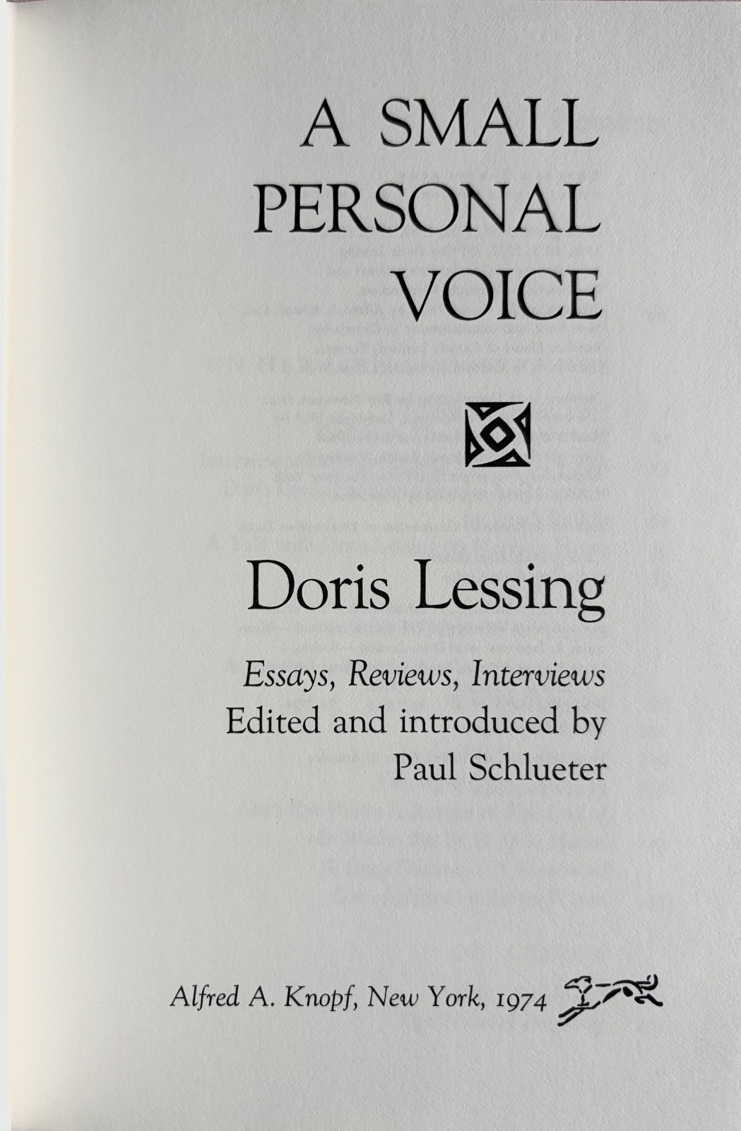 Doris Lessing, A Small Personal Voice, first edition hardcover 91974)