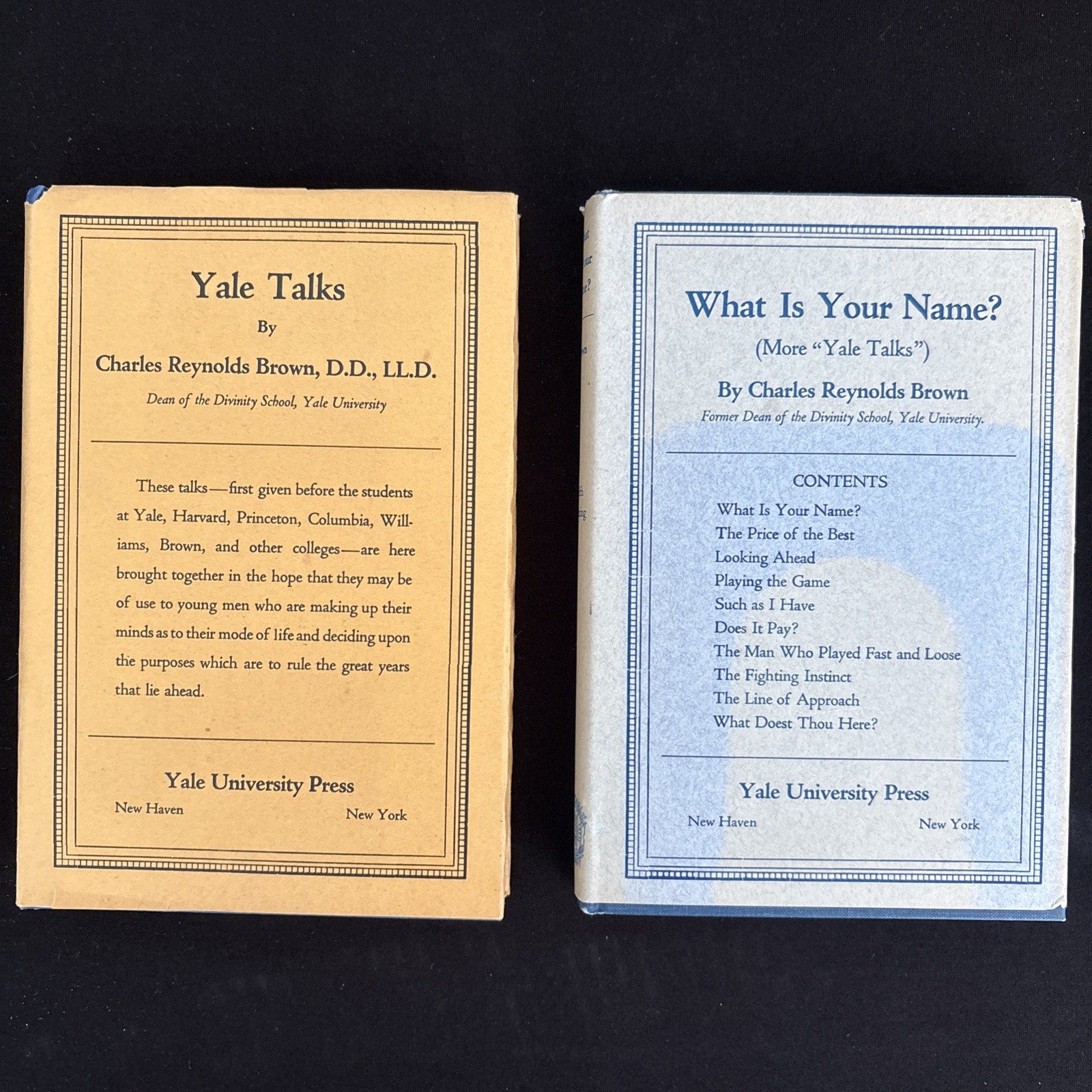 Charles Reynolds BROWN / Yale Talks / What Is Your Name – 1927 Vintage Yale