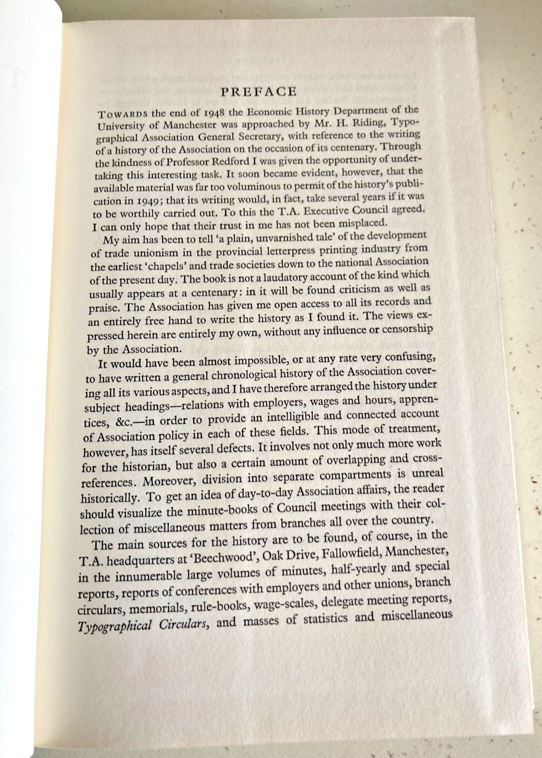THE TYPOGRAPHICAL ASSOCIATION -IT’S ORIGINS AND HISTORY UP TO 1949 A E MUSSON.