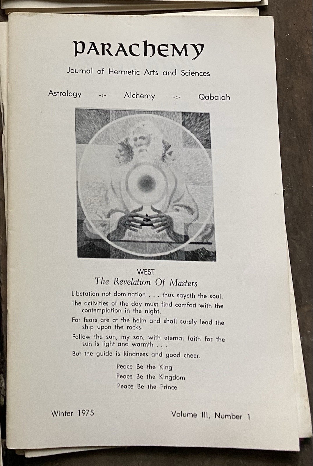 Frater Albertus / PARACHEMY Winter 1975 VOLUME III NUMBER 1 Journal of Hermetic