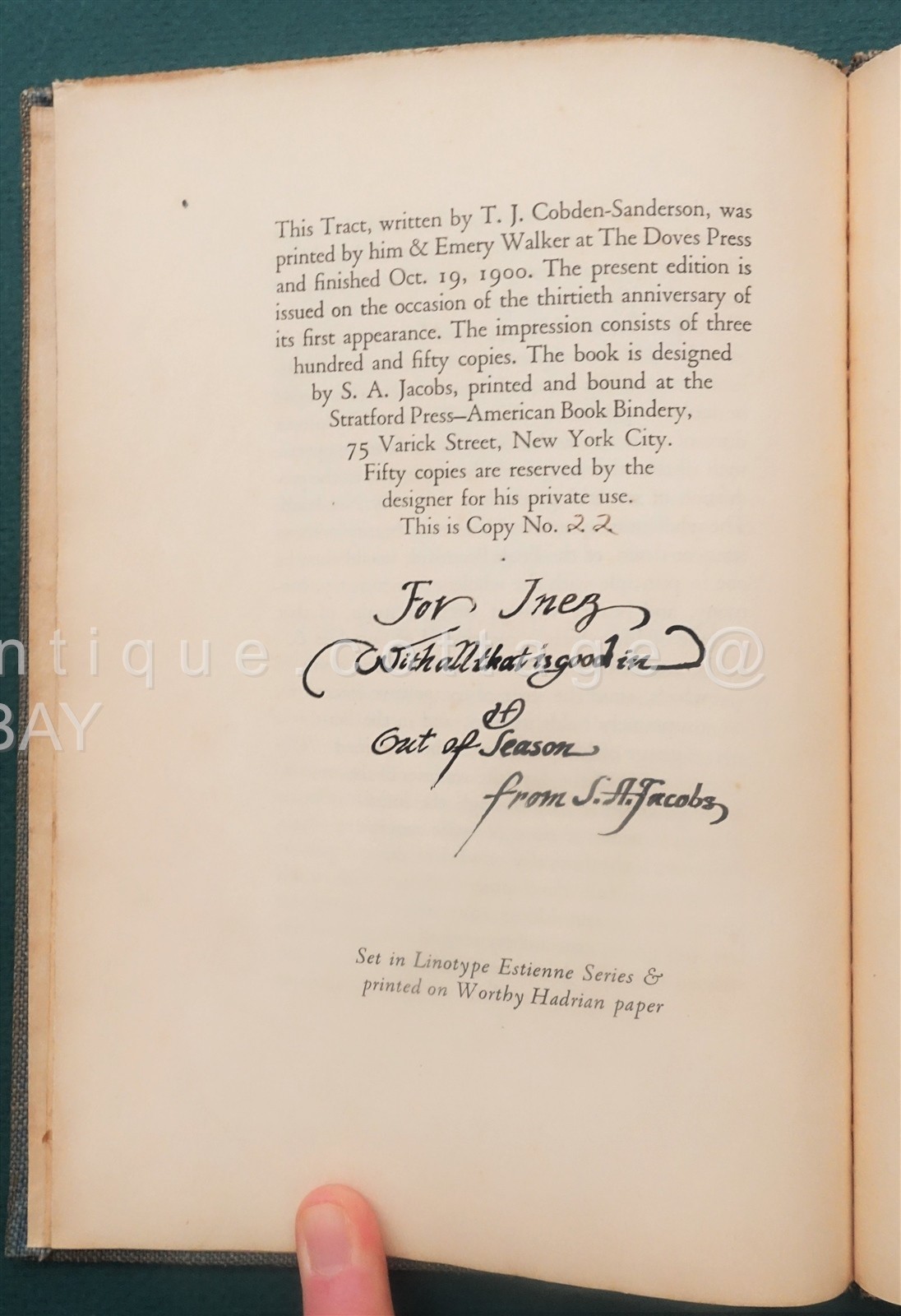 1900 antique CALLIGRAPHY PRINTING ILLUS #22/500 signed JACOBS BOOKPLATE McCOMBS