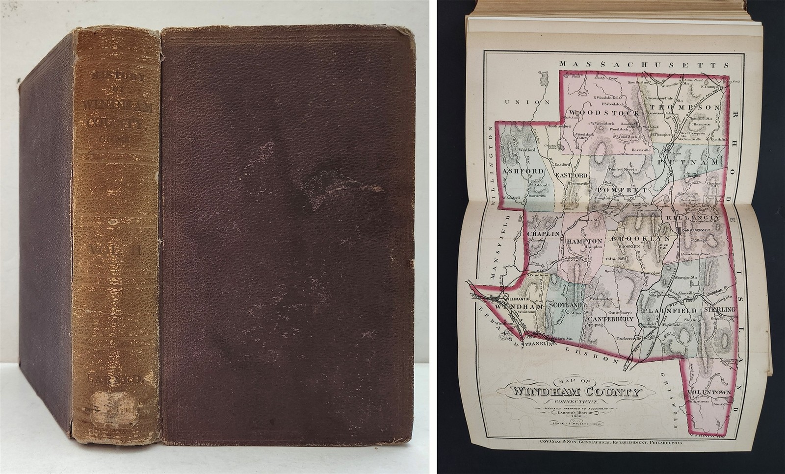 1880 antique WINDHAM COUNTY ct HISTORY w MAP genealogy temperance indian slavery