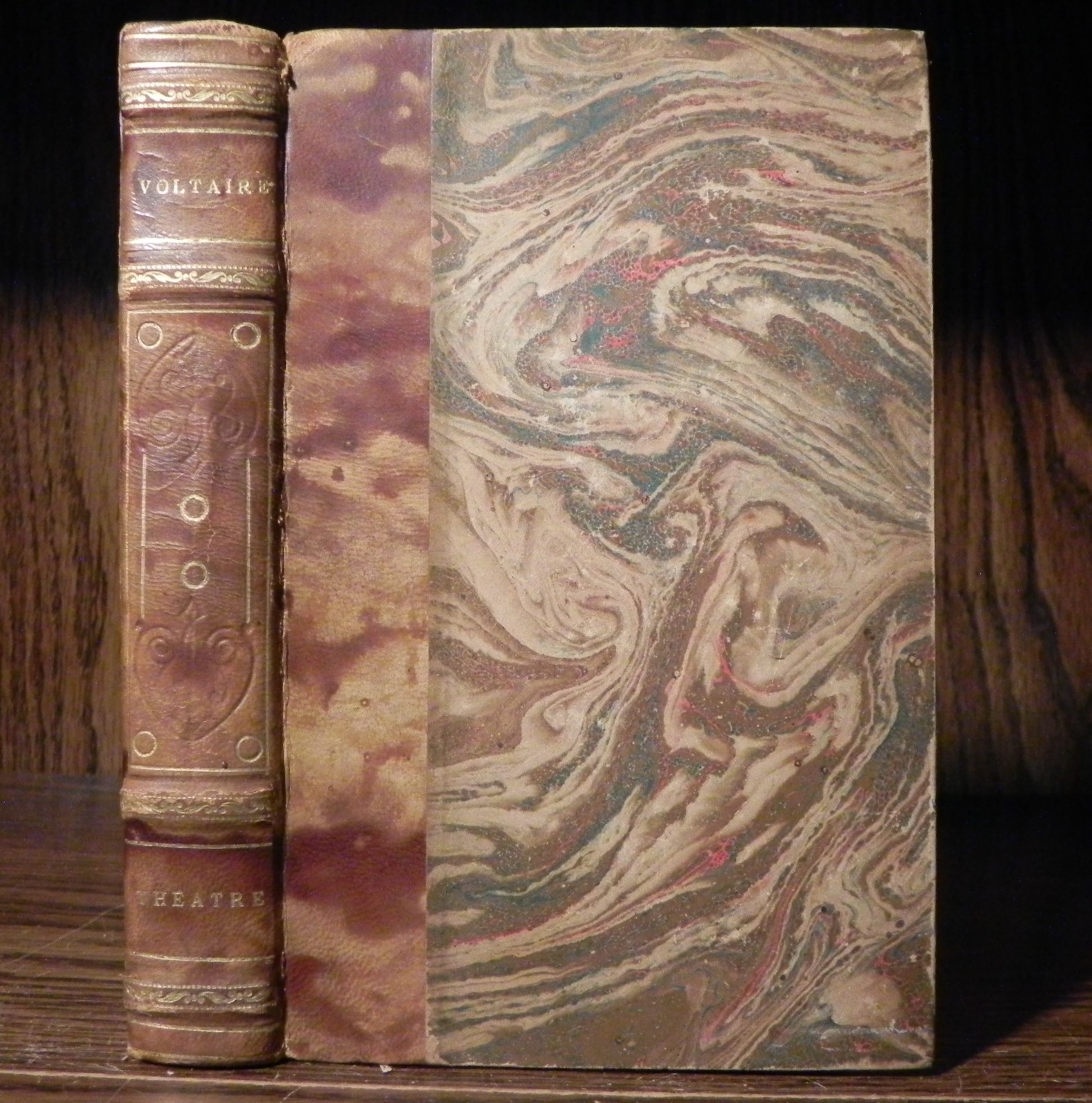 1889 Theatre De Voltaire – Leather Antique Ornate French Book – Marbled