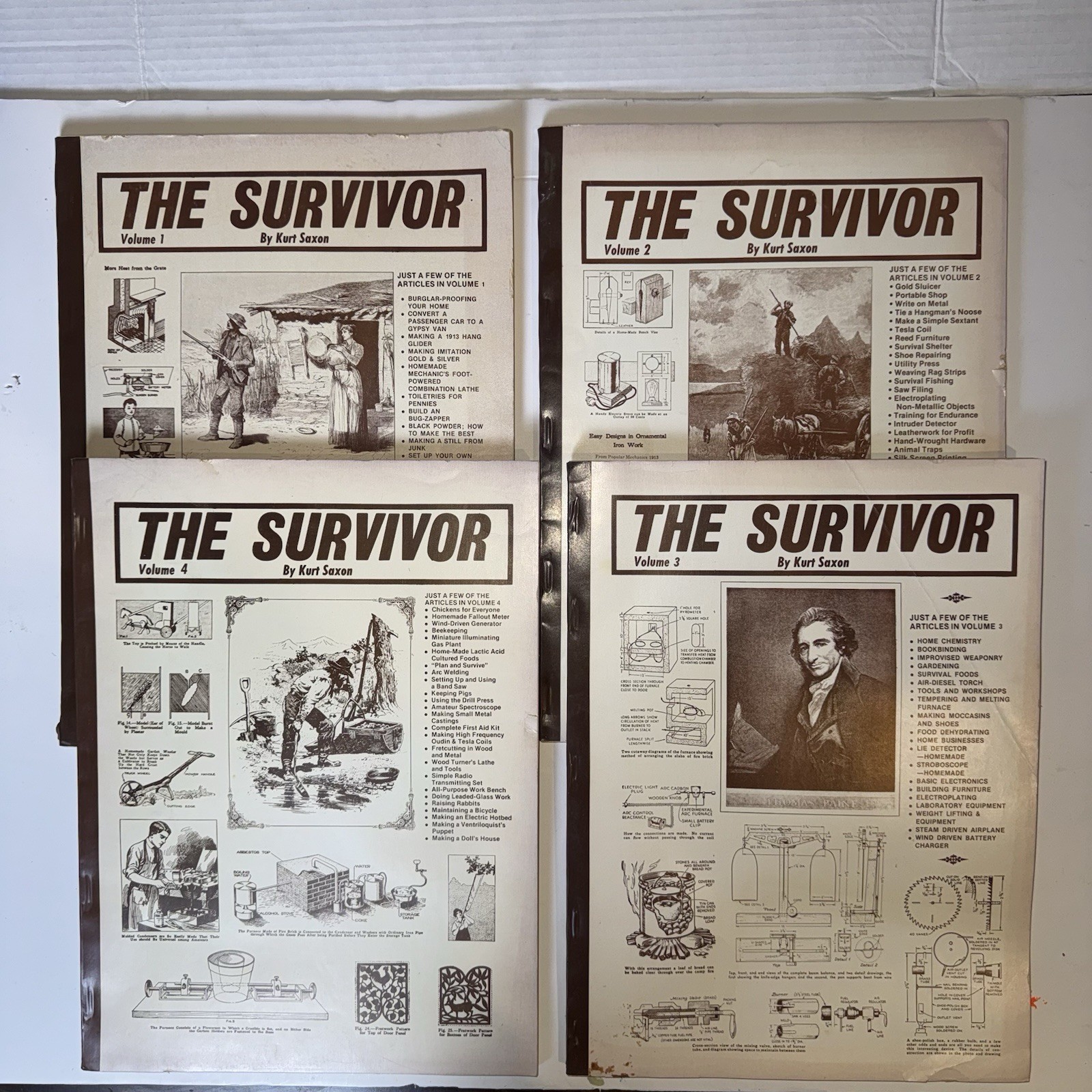 Kurt Saxon The Survivor Vol 1-4 Complete Prepper Survival Manuals Stapled 1976