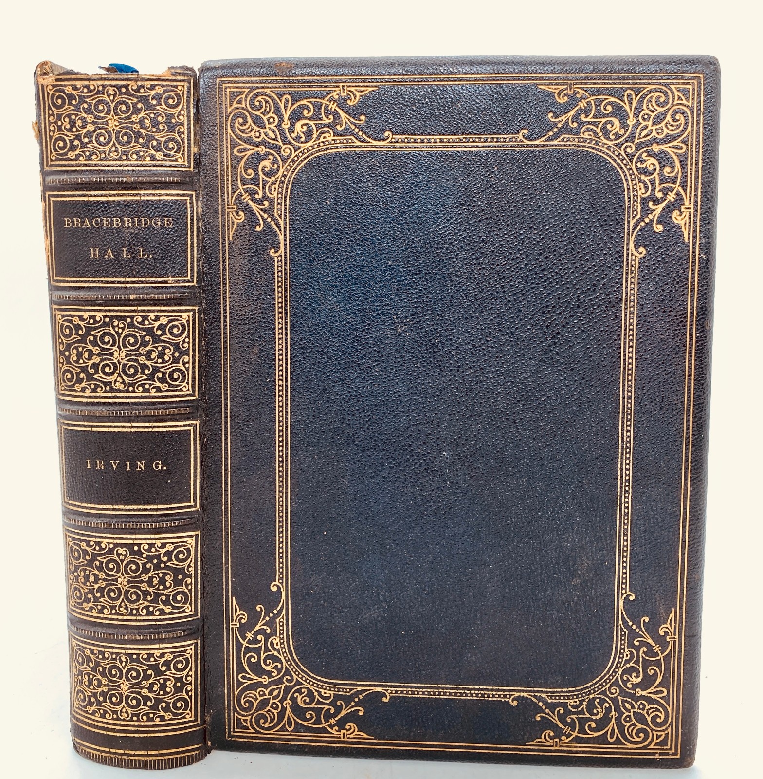 1860 Washington Irving Bracebridge Hall FULL LEATHER BINDING GILT – ENGRAVINGS