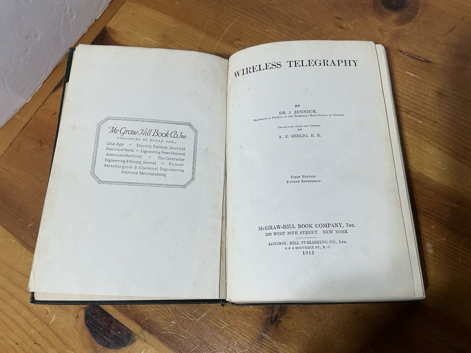 Wireless Telegraphy 1915 Dr. J. Zenneck Seelig Marconi Telegraph Telephony RARE