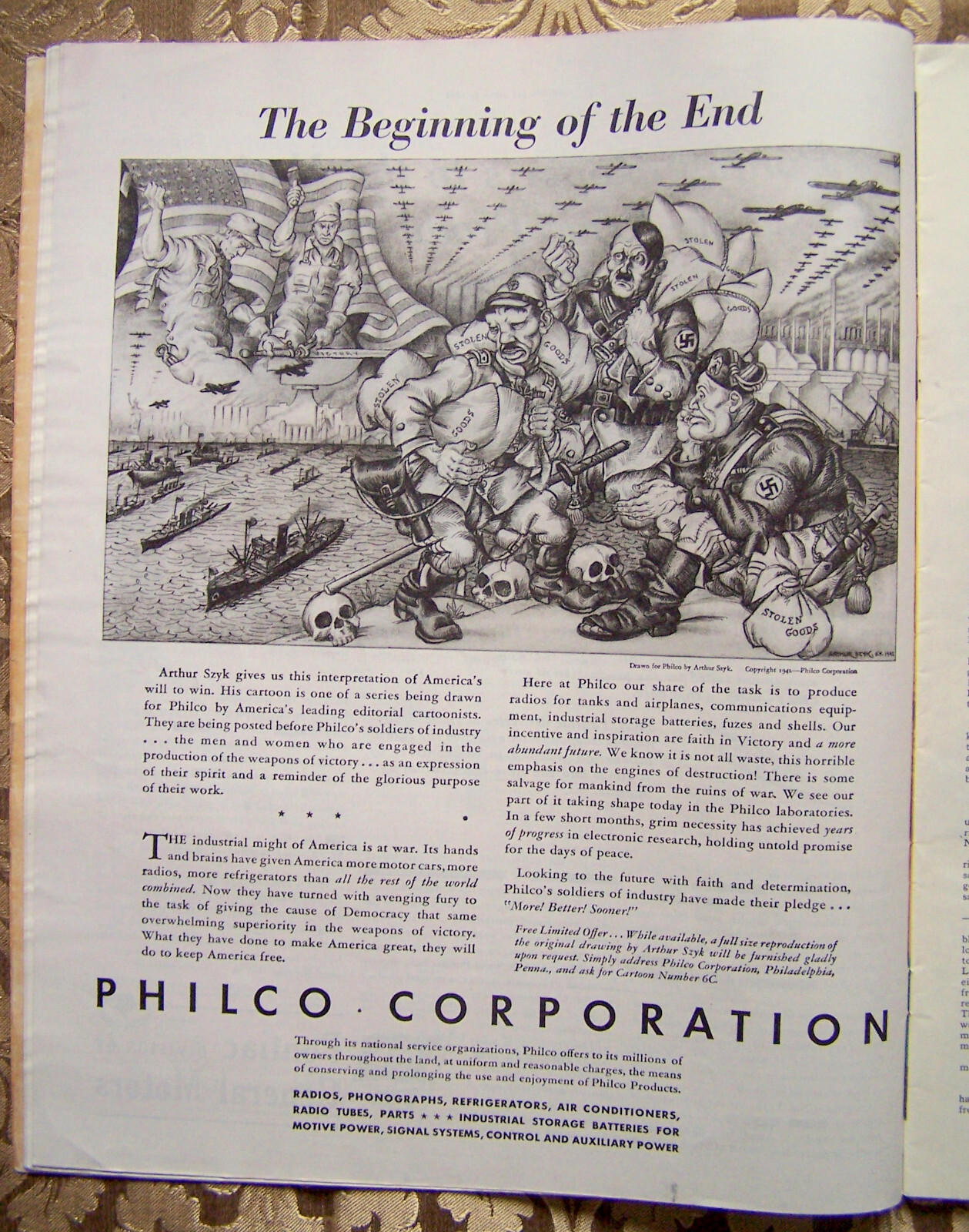 ARTHUR SZYK – 1942 PHILCO ad – BEGINNING OF THE END – in complete Magazine